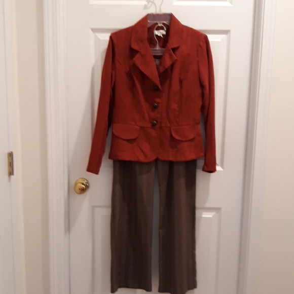 Kim Rogers | Pants & Jumpsuits | Rust Colored Peplum Jacket Pantsuit ...